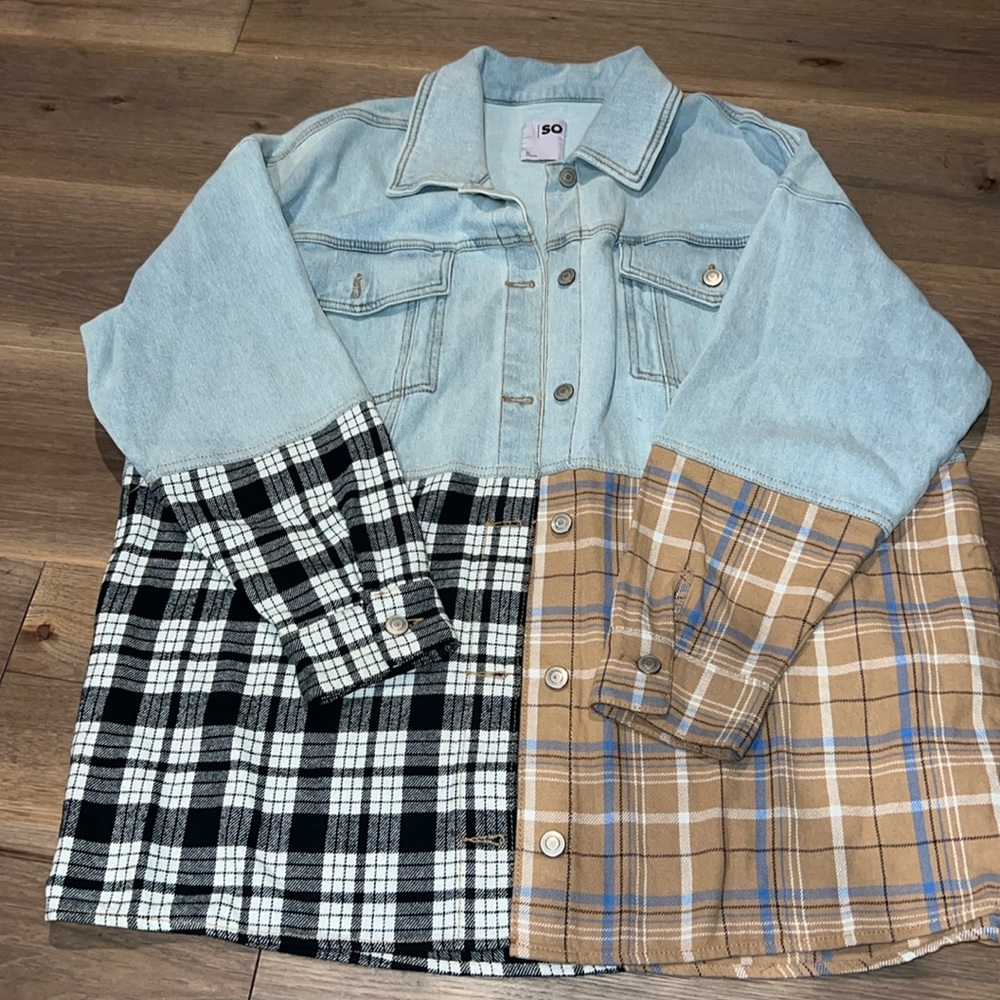 SO oversized denim plaid shacket